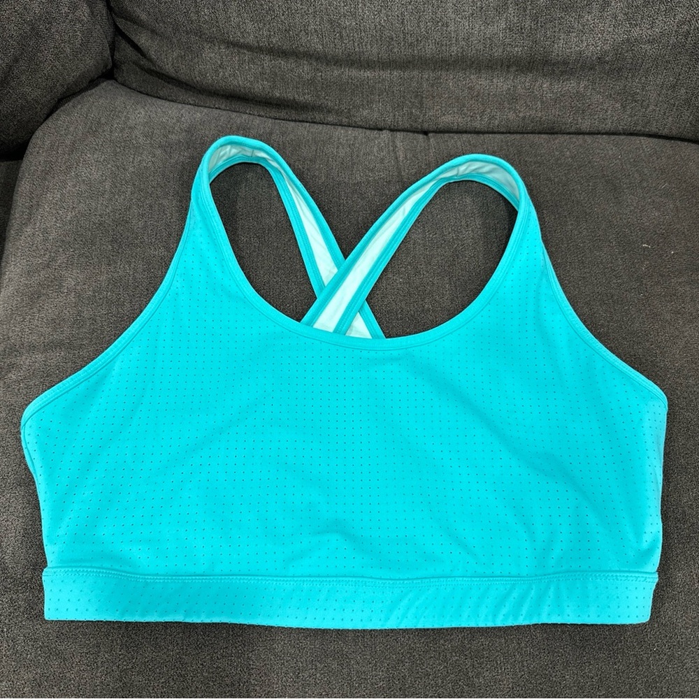 Avia Sports Bra Womens XXXL (22) Blue Mesh Cross Back Pullover Sports Athleisure